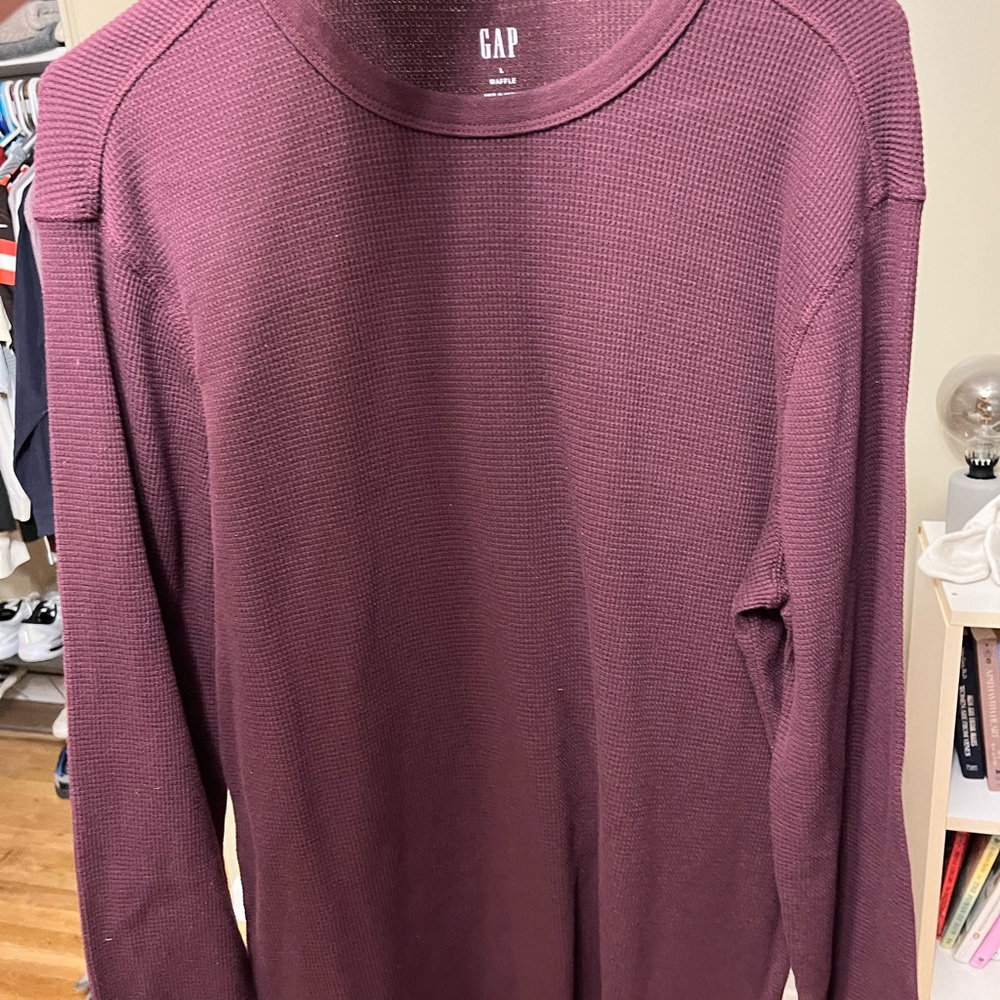GAP Men's Maroon Long Sleeve Waffle Shirt